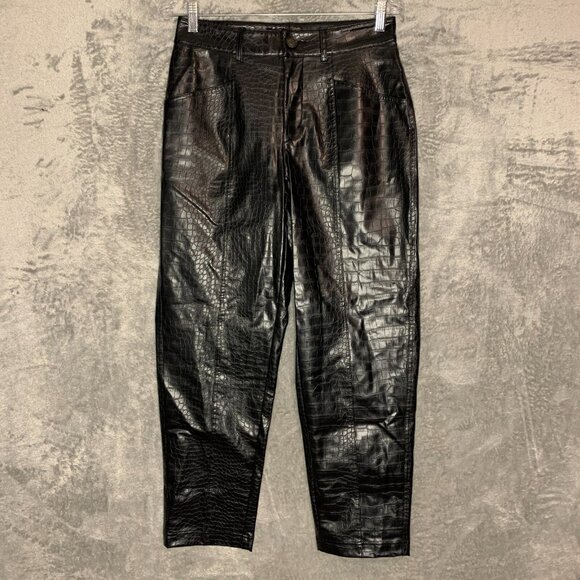 a new day Pants - A New Day Women High Rise Faux Leather Snake Skin Relaxed Fit Pants 6 NWT Black